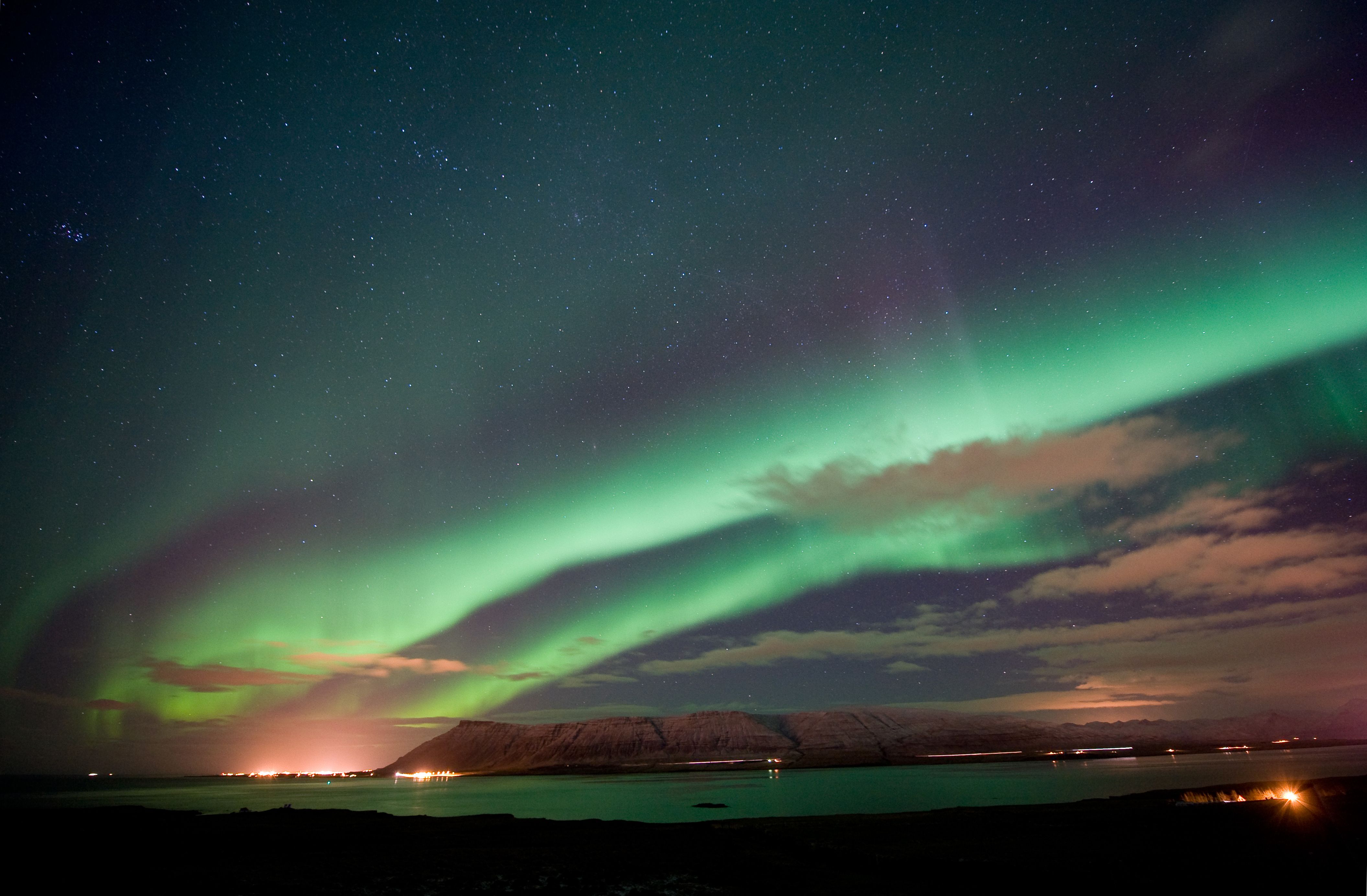 The aurora borealis or the northern lights north of Reykjavik in Iceland